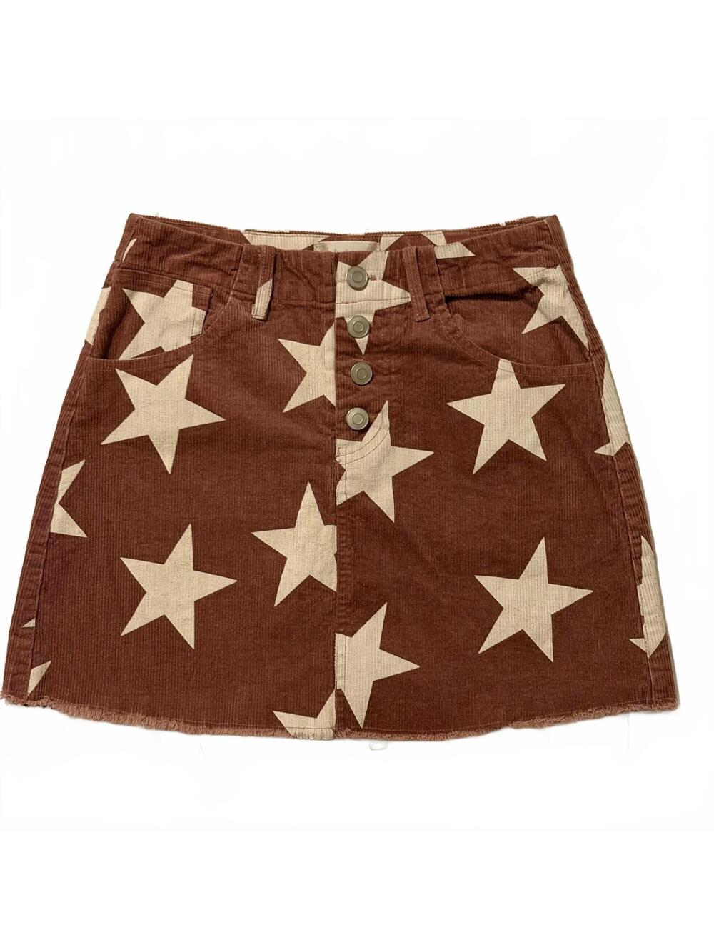 Altar'd State Dusty Rose/Brown Corduroy Mini Skirt with White Star Print